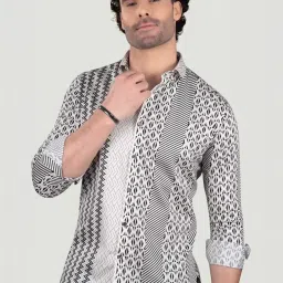 Almaty White Cotton Slim Fit Printed Shirt image 2