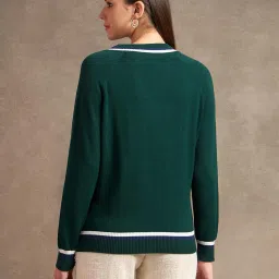 U.S. Polo Assn. Womens Green Pure Cotton Regular Fit Sweater image 2