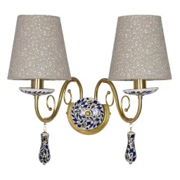 Fos Lighting Gold & Blue Ceramic & Aluminium Double Wall Sconce image 2