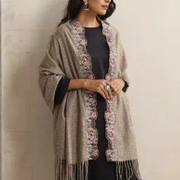 true browns TrueBrowns Beige Embroidered Stole image 2