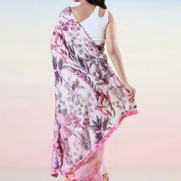 navyasa by liva Pink Printed Saree With Unstitched Blouse image 2