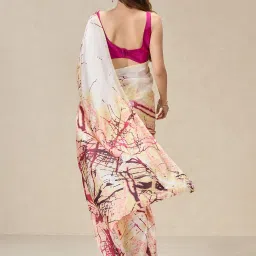 navyasa by liva Pink Printed Saree With Unstitched Blouse image 2