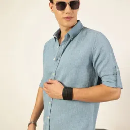Thomas Scott Blue Slim fit Solid Casual Shirts-picture-42