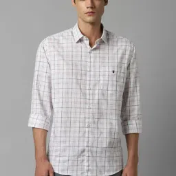 Louis Philippe Sport White Cotton Slim Fit Checks Shirt-picture-26