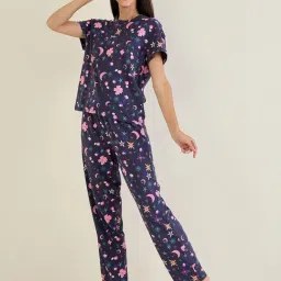 Sweet Dreams Navy Cotton Floral Pyjama Sets image 4