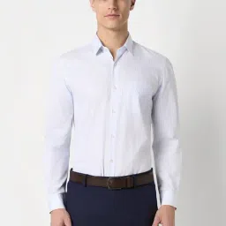 Peter England Blue Slim Fit Striped Shirt-image-101