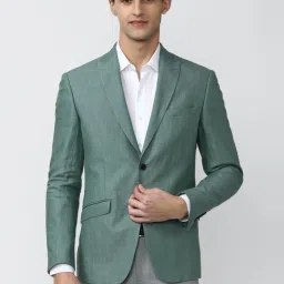 Peter England Green Linen Slim Fit Self Pattern Blazer image 1