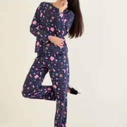Sweet Dreams Navy Cotton Floral Pyjama Sets image 4