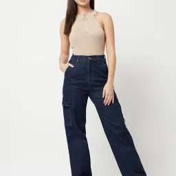 Crimsoune Club Blue Straight Fit Mid Rise Cargo Jeans image 4