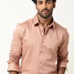 Rare Rabbit Peach Regular Fit Solid Shirt-image-16