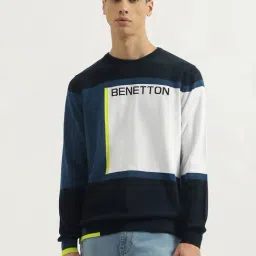 United Colors of Benetton Blue Pure Cotton Regular Colorblock Sweatshirt-image-99