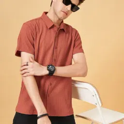 YU by Pantaloons Rust Regular Fit Texture Shirt image 3