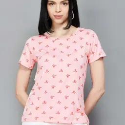 Colour Me by Melange Pink Printed T-Shirt-image-10