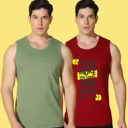 WOOSTRO Men Pack of 2 Typography Printed Round Neck Cotton Slim Fit T-shirts image 4