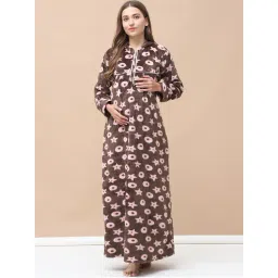 Secret Wish Printed Brown Woolen Maternity Nightdress-image-27