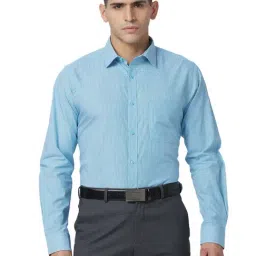 Raymond Blue Cotton Classic Fit Texture Shirts-image-10