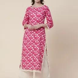 Fashor Pink Cotton Printed Straight Kurta-image-14