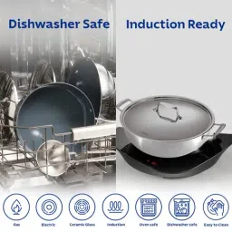 Tramontina Fusao Ceramic Coated Triply Silver Stainless Steel Deep Kadai with Lid (22 cm) image 5