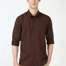 Peter England Brown Cotton Slim Fit Floral Print Shirt-picture-26