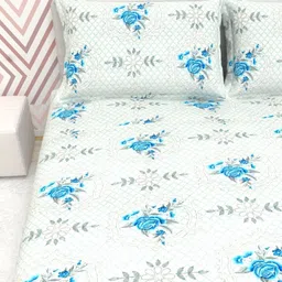 THE WHITE MOSS White Floral 220 TC Queen Bedsheet with 2 Pillow Covers image 3