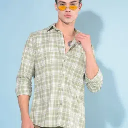 Crimsoune Club Green Cotton Slim Fit Checks Shirt-picture-16