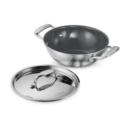 Tramontina Fusao Healthy Triply Ceramic Silver Stainless Steel Kadai with Lid (20 cm)-image-35