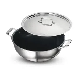 Tramontina Fusao Ceramic Coated Triply Silver Stainless Steel Deep Kadai with Lid (32 cm)-picture-17