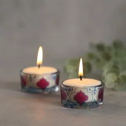 India Circus Red Glass Mughal Jhali T Lite Candle Votive - Set of 2-picture-40