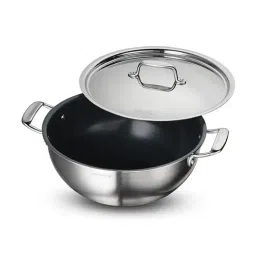 Tramontina Fusao Ceramic Coated Triply Silver Stainless Steel Deep Kadai with Lid (28 cm)-picture-20