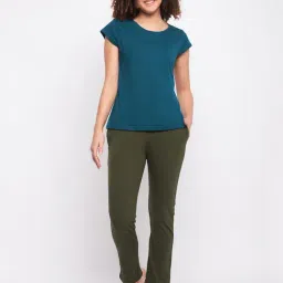 Clovia Green Cotton T-Shirt With Pyjamas-picture-22