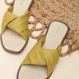 Rocia by Regal Women's Yellow Cross Strap Sandals-image-12