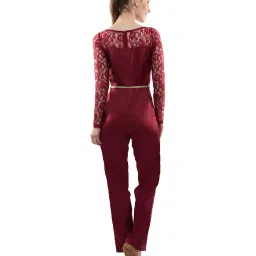 Miss Chase Maroon Lace Jumpsuit image 2