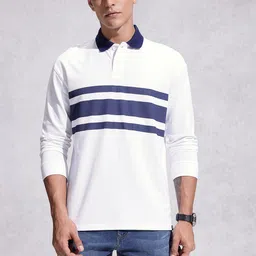 WROGN Pure Cotton Striped Oversized Polo Collar T-shirt image 5