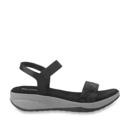 Walkway Women's Black Ankle Strap Wedges-picture-28