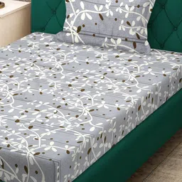 KLOTTHE Grey & White Printed 300 TC Single Bedsheet Set 2.25 m x 1.5 m image 4