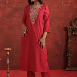 Indo Era Women Ethnic Motifs Embroidered Regular Thread Work Kurta with Trousers & Dupatta image 4
