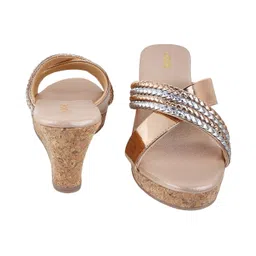 mochi Women's Faux Leather Gold-tone Fashion Wedge Heel Sandals image 5