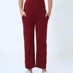 The Mom Store Comfy Belly Over Solid Maternity Track Pants - Maroon-picture-37