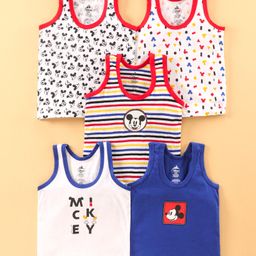 Bodycare Sleeveless Striped Vests Mickey Mouse Print Pack of 5 - Red White & Blue-picture-46