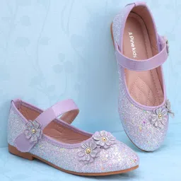 Pine Kids Velcro Closure Ballerina With Floral Applique - Purple-picture-24