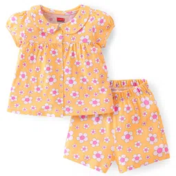 Babyhug Cotton Single Jersey Knit Half Sleeves Night Suit Floral Print - Orange-picture-21