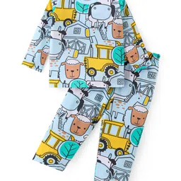 Babyhug Cotton Knit Full Sleeves Night Suit With Animal & Vehicles Print - Light Blue-picture-28