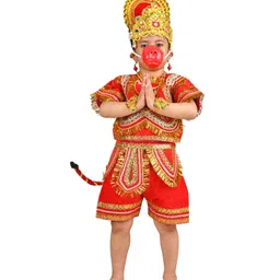 BookMyCostume Gota Lace Embellished Lord Hanuman Costume Set - Red & Golden-picture-15