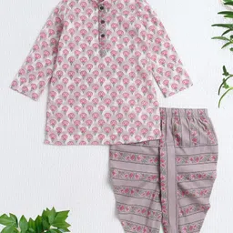 The Magic Wand Cotton Woven Full Sleeves Floral Motif Printed Kurta & Dhoti Set - Pink-picture-12