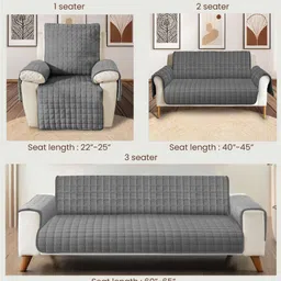 URBAN SPACE Grey 3-Seater Quilted Sofa Cover with Arms image 2