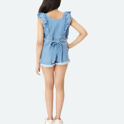 Olele Sleeveless Short Length Denim Solid Colour Jumpsuit - Blue image 3