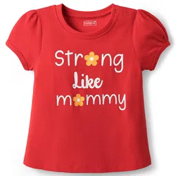 Babyhug Cotton Knit Half Sleeves Night Suit With Floral Print - Red image 2