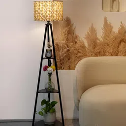 Crosscut Furniture- Printed Series Tripod Floor Lamp with 3 Shelves, LED Bulb Included (Peacock Green) image 2