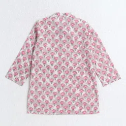 The Magic Wand Cotton Woven Full Sleeves Floral Motif Printed Kurta & Dhoti Set - Pink image 3