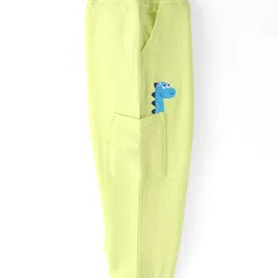 Babyhug Terry Knit Full Length Text & DinoPrinted Lounge Pant - Lime Green image 3